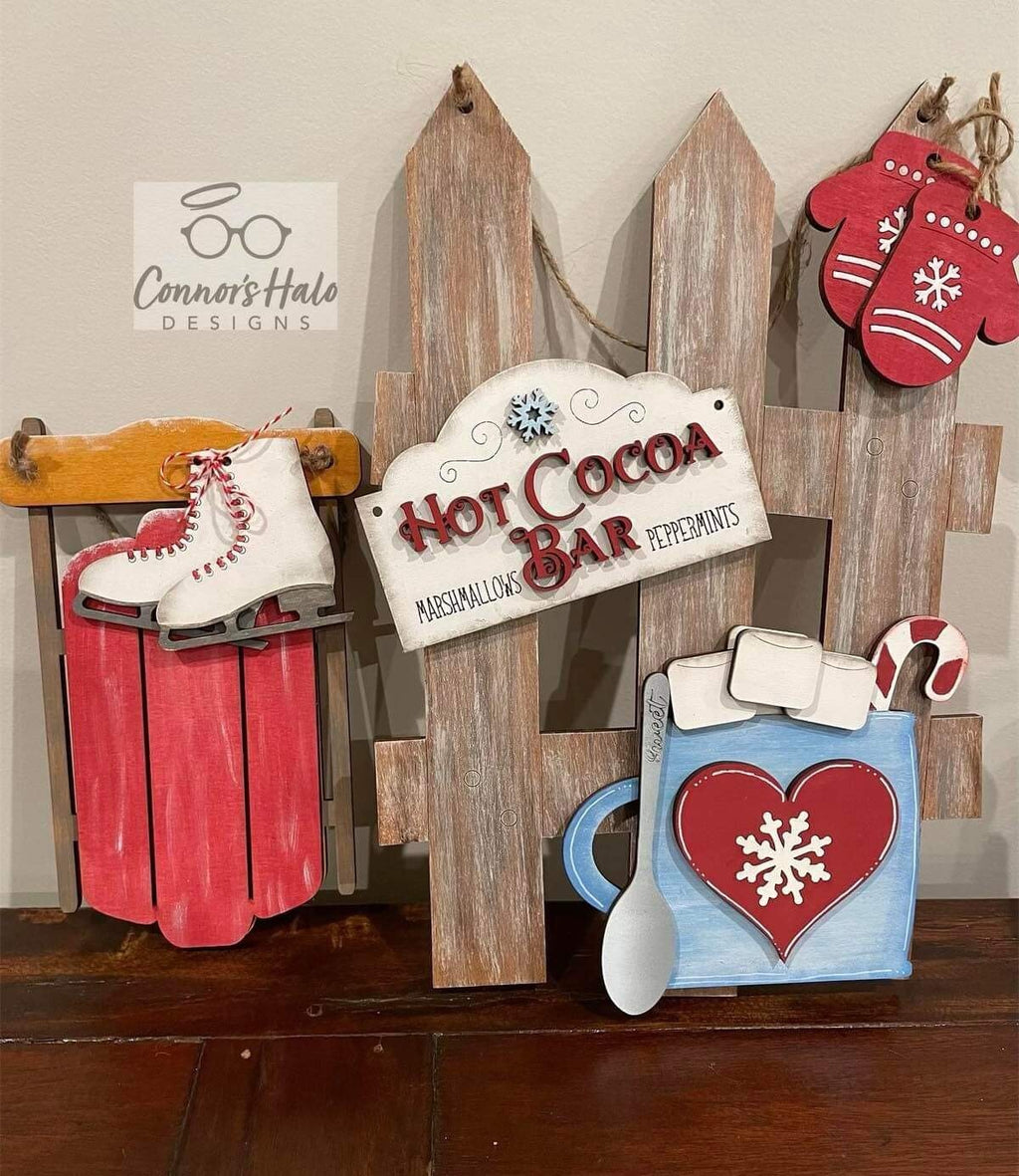 Hot Cocoa Interchangeable Fence Sign File SVG, Winter Glowforge, LuckyHeartDesignsCo